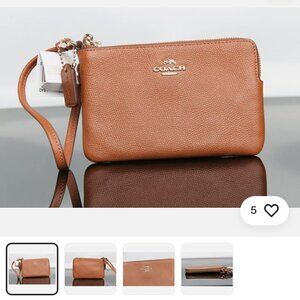 Coach Cross grain Leather Corner Zip Wristlet Change Bag